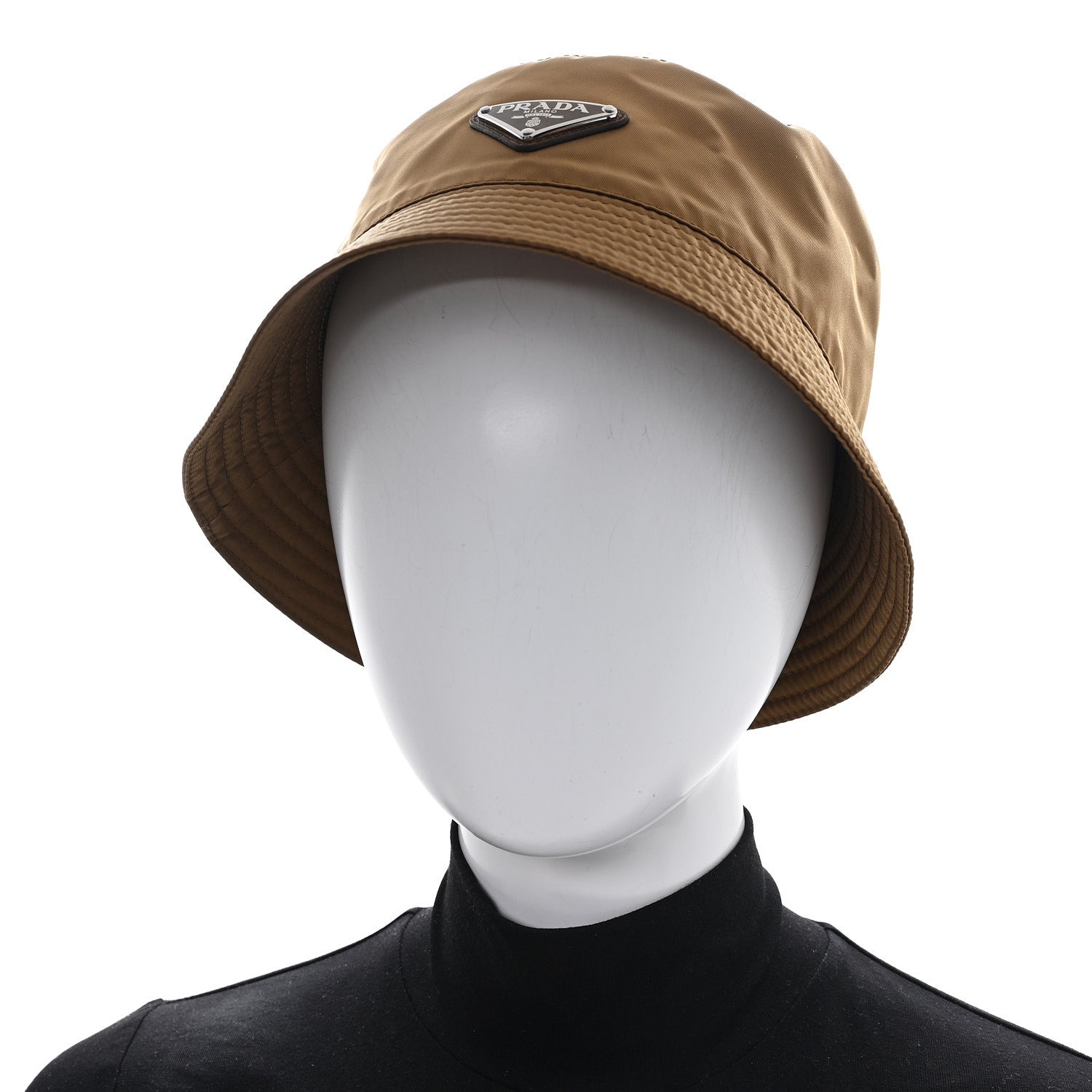 Prada Re-Nylon Metal Triangle Logo Mens Bucket Hat L Tabacco