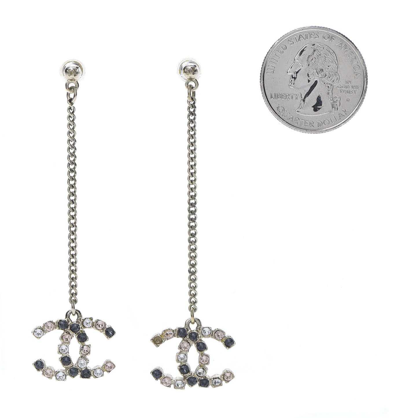 Crystal CC Drop Earrings Pink Grey Gold