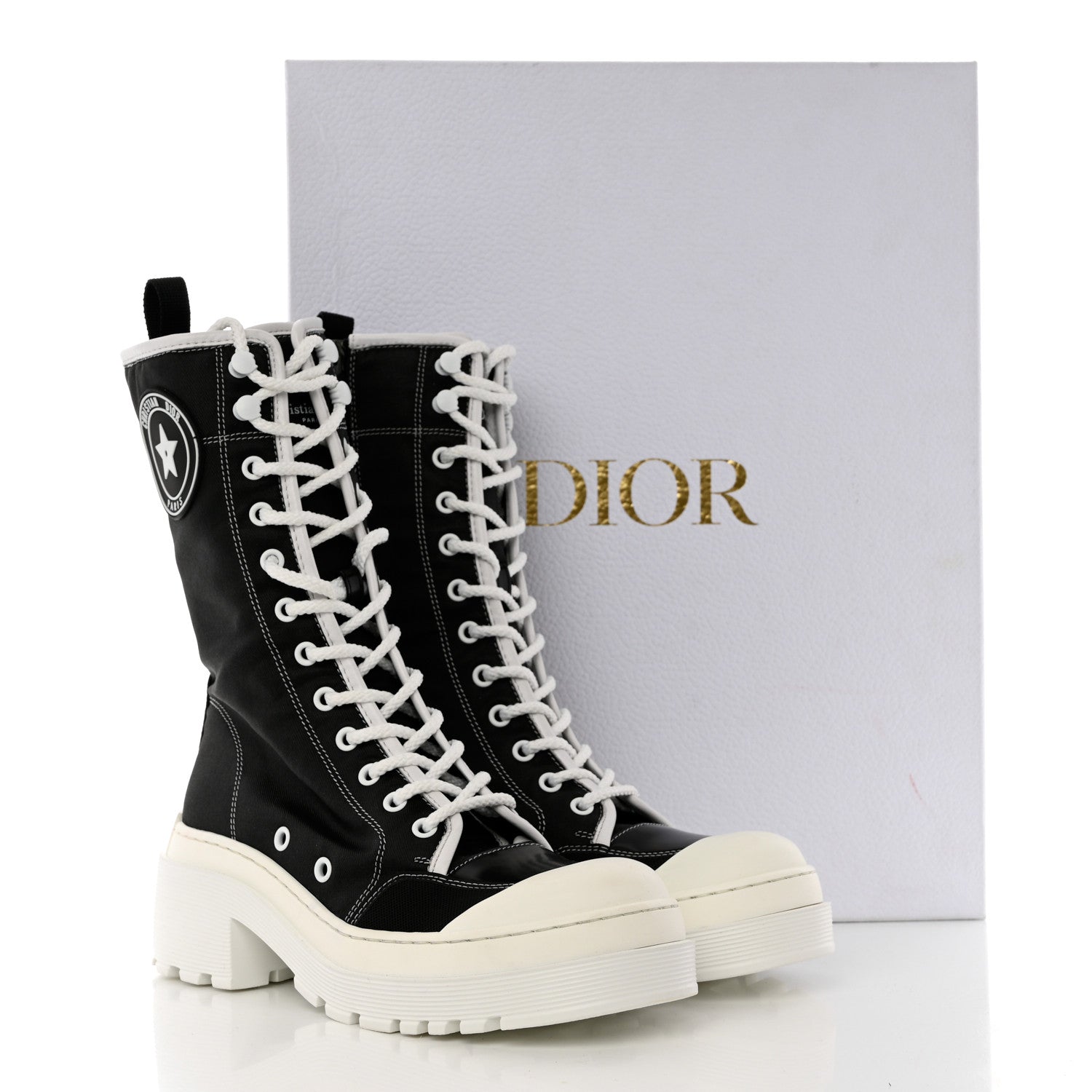 Christian Dior Technical Fabric Calfskin Womens D-Rise 35mm Tall Boots 37.5 Black White 10 of 10