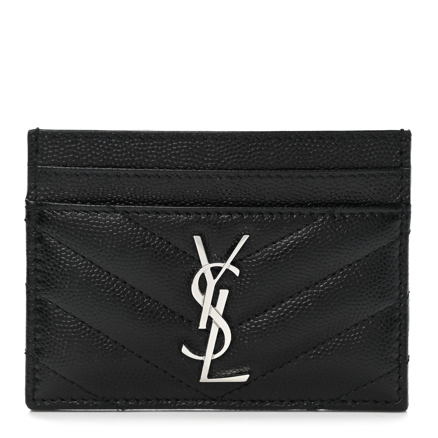 Saint Laurent Grain De Poudre Matelasse Chevron Monogram Credit Card Case Black 1 of 8