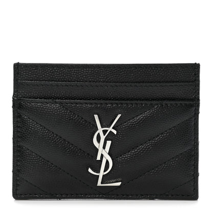 Saint Laurent Grain De Poudre Matelasse Chevron Monogram Credit Card Case Black 1 of 8
