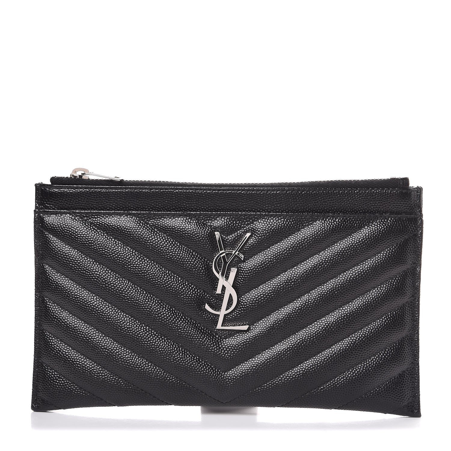 Saint Laurent Grain De Poudre Chevron Monogram Bill Pouch Black 1 of 8