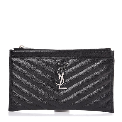 Saint Laurent Grain De Poudre Chevron Monogram Bill Pouch Black 1 of 8