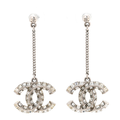 Chanel Baguette Crystal CC Drop Earrings Silver 1 of 4