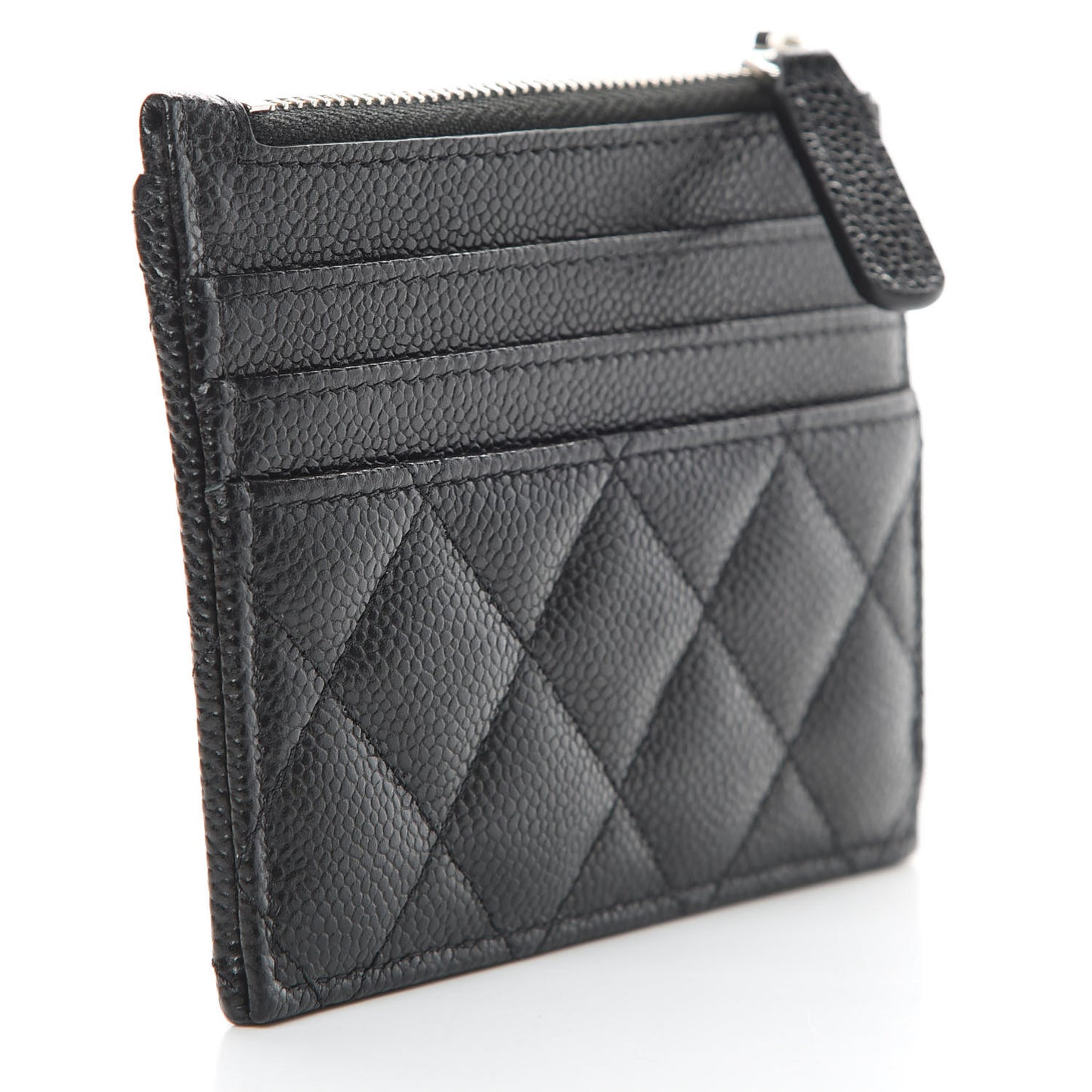 Caviar Quilted CC Zip Card Holder Black