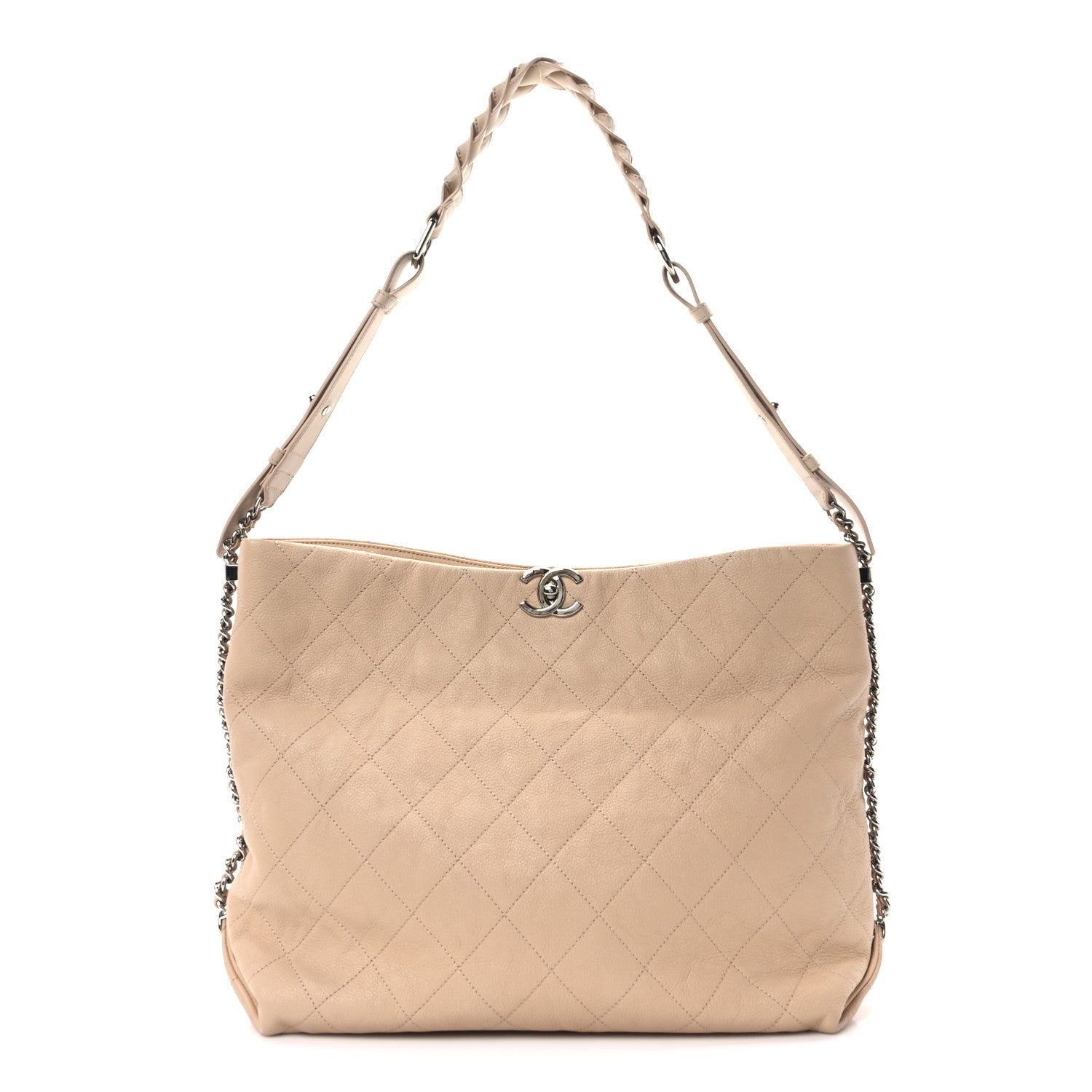 Chanel Grained Calfskin Stitched Medium Braided With Style Hobo Beige 1 of 10