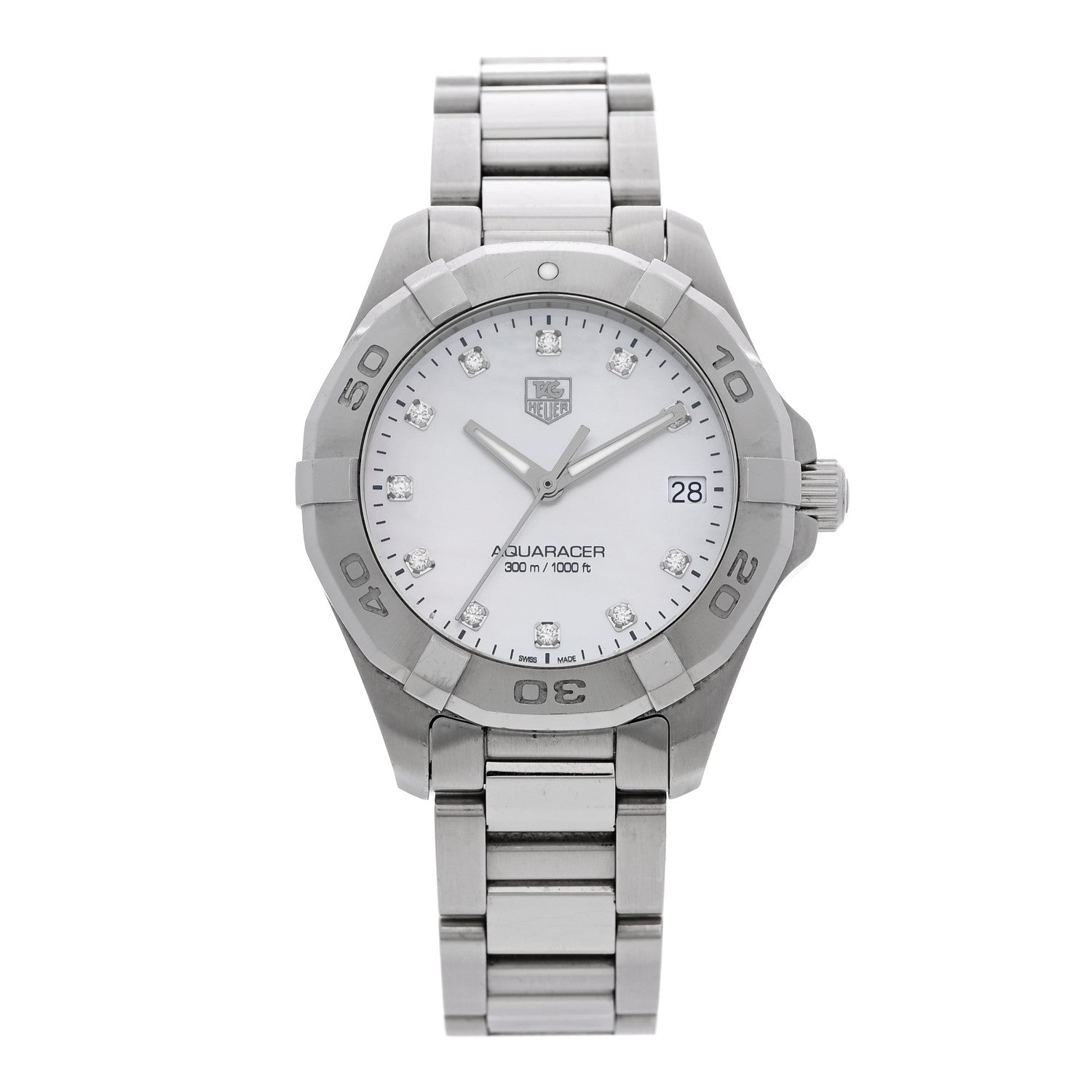 Tag Heuer Stainless Steel Diamond Mother of Pearl 33mm Aquaracer Lady Quartz Watch WAF1313 1 of 4
