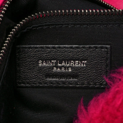 Saint Laurent Merino Shearling Lambskin Quilted Small Loulou Puffer Monogram Chain Satchel Fuchsia 6 of 10