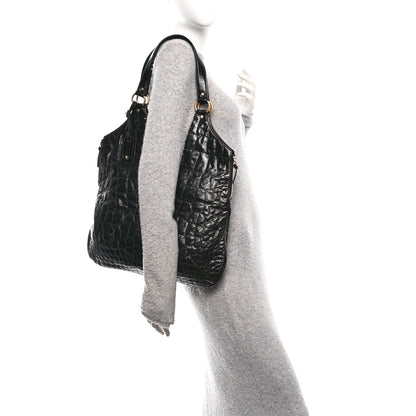 Saint Laurent Glazed Calfskin Crocodile Embossed Tribute Tote Black 2 of 12