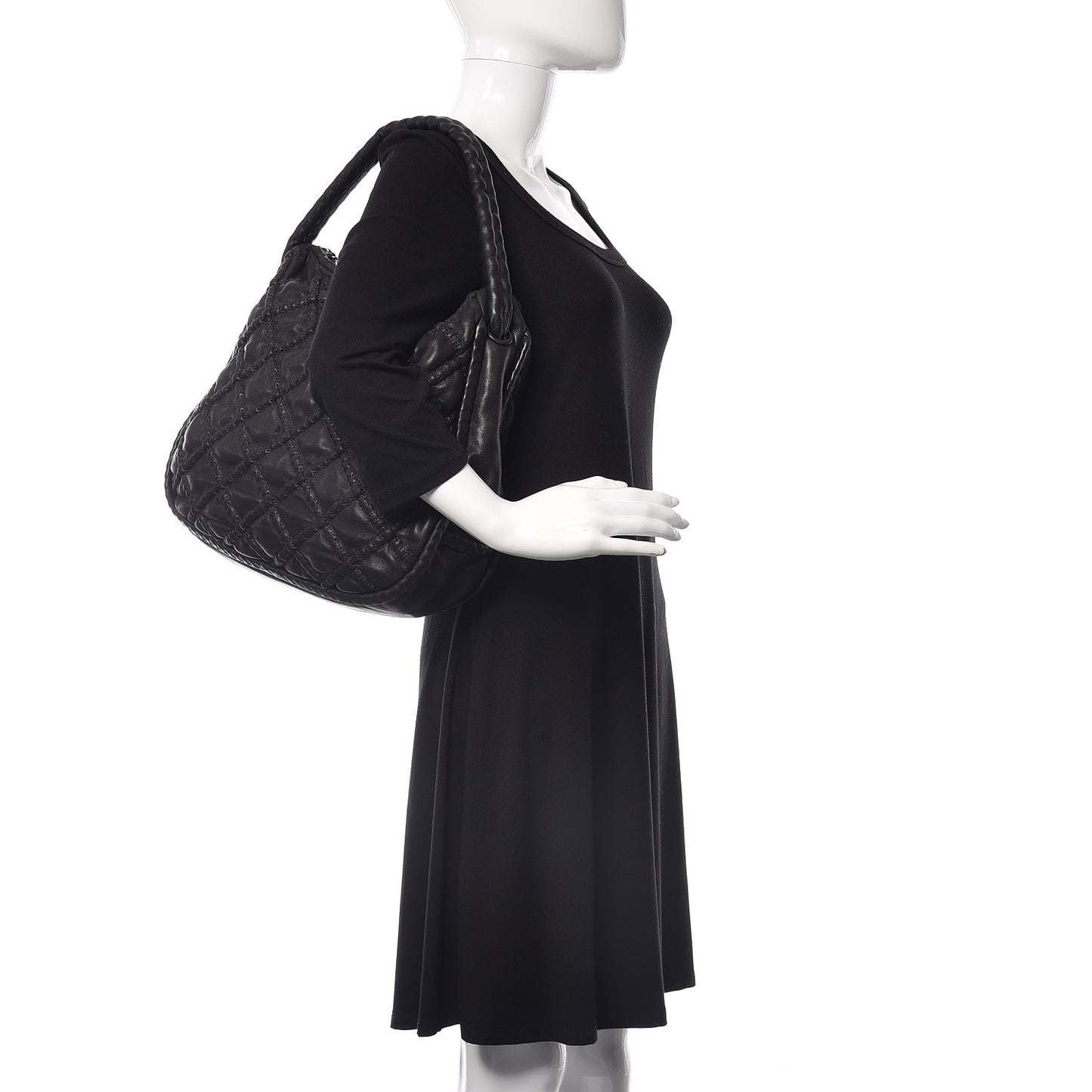 Lambskin Quilted Hidden Chain Hobo Black