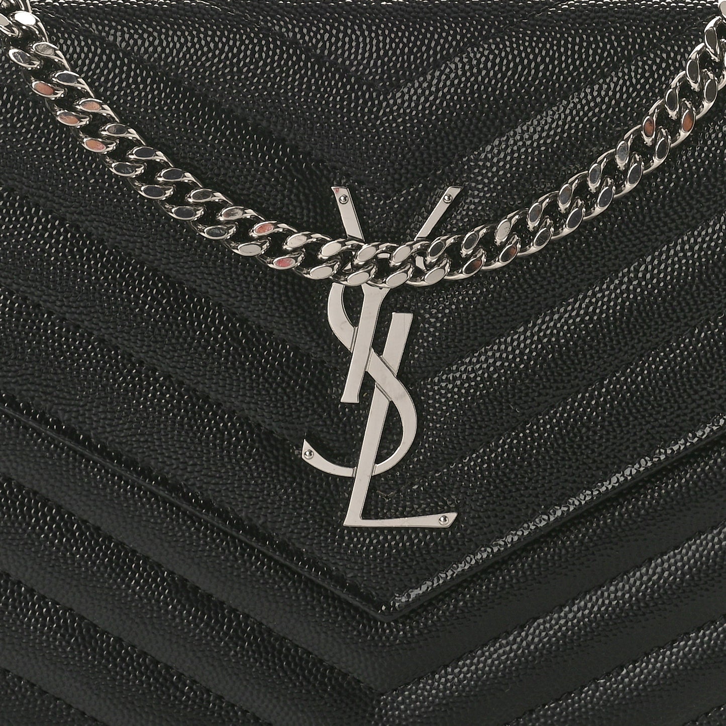 Grain De Poudre Matelasse Chevron Monogram Chain Wallet Black
