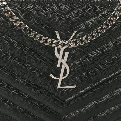 Saint Laurent Grain De Poudre Matelasse Chevron Monogram Chain Wallet Black 7 of 9