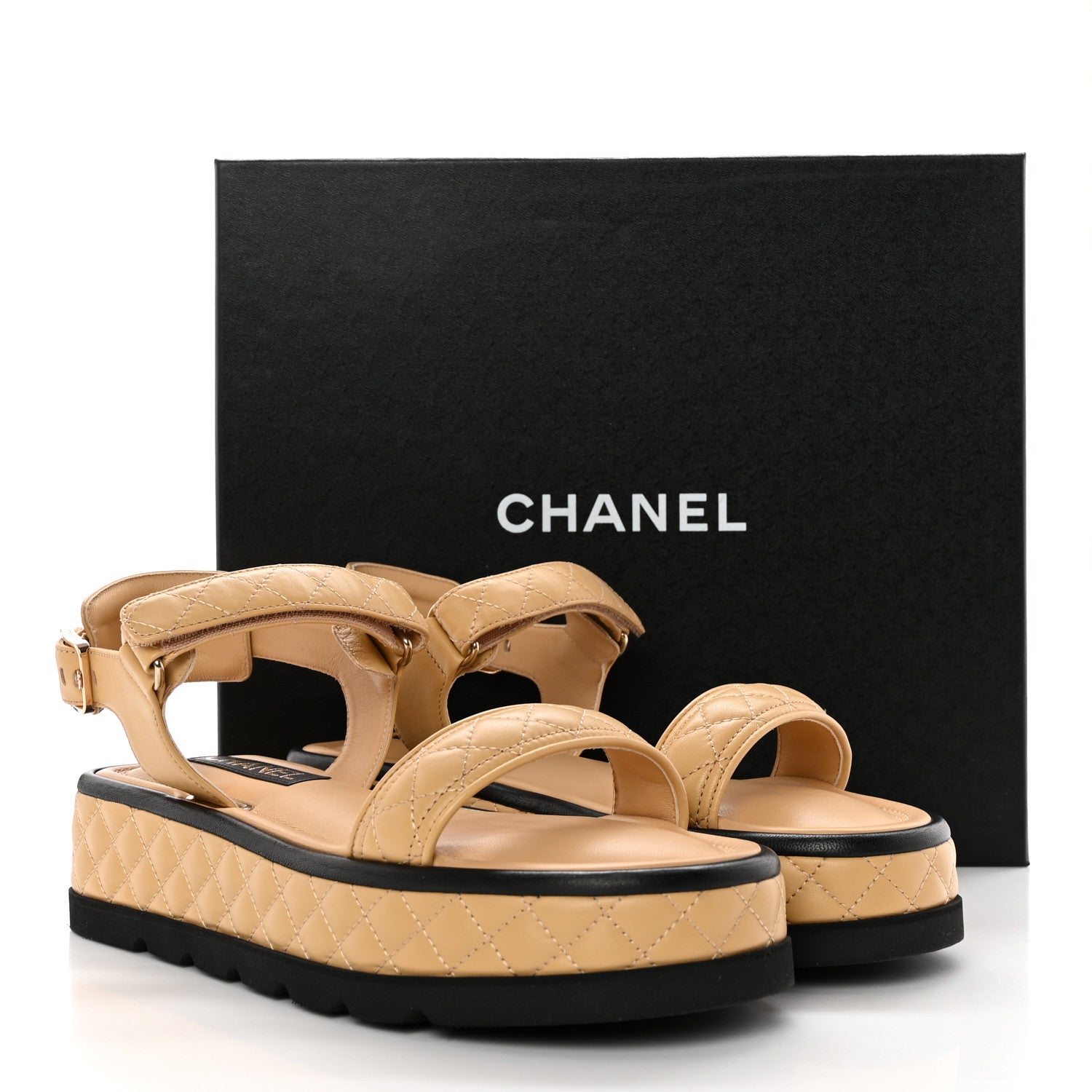 Chanel Lambskin Quilted Platform Sandals 41 Beige Black 11 of 11