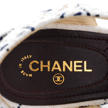 Chanel Tweed Reissue Chain Sandals 39 White Navy Gold 7 of 9