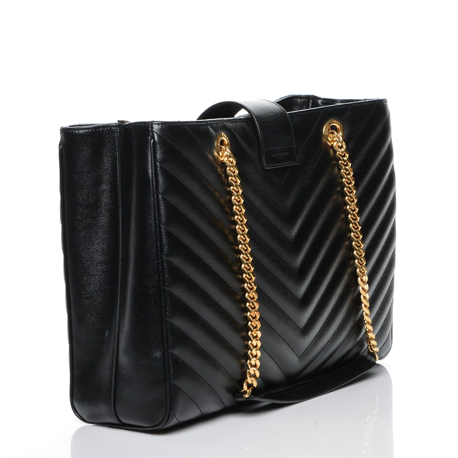 Saint Laurent Grain De Poudre Matelasse Chevron Monogram Shopping Bag Black 3 of 7