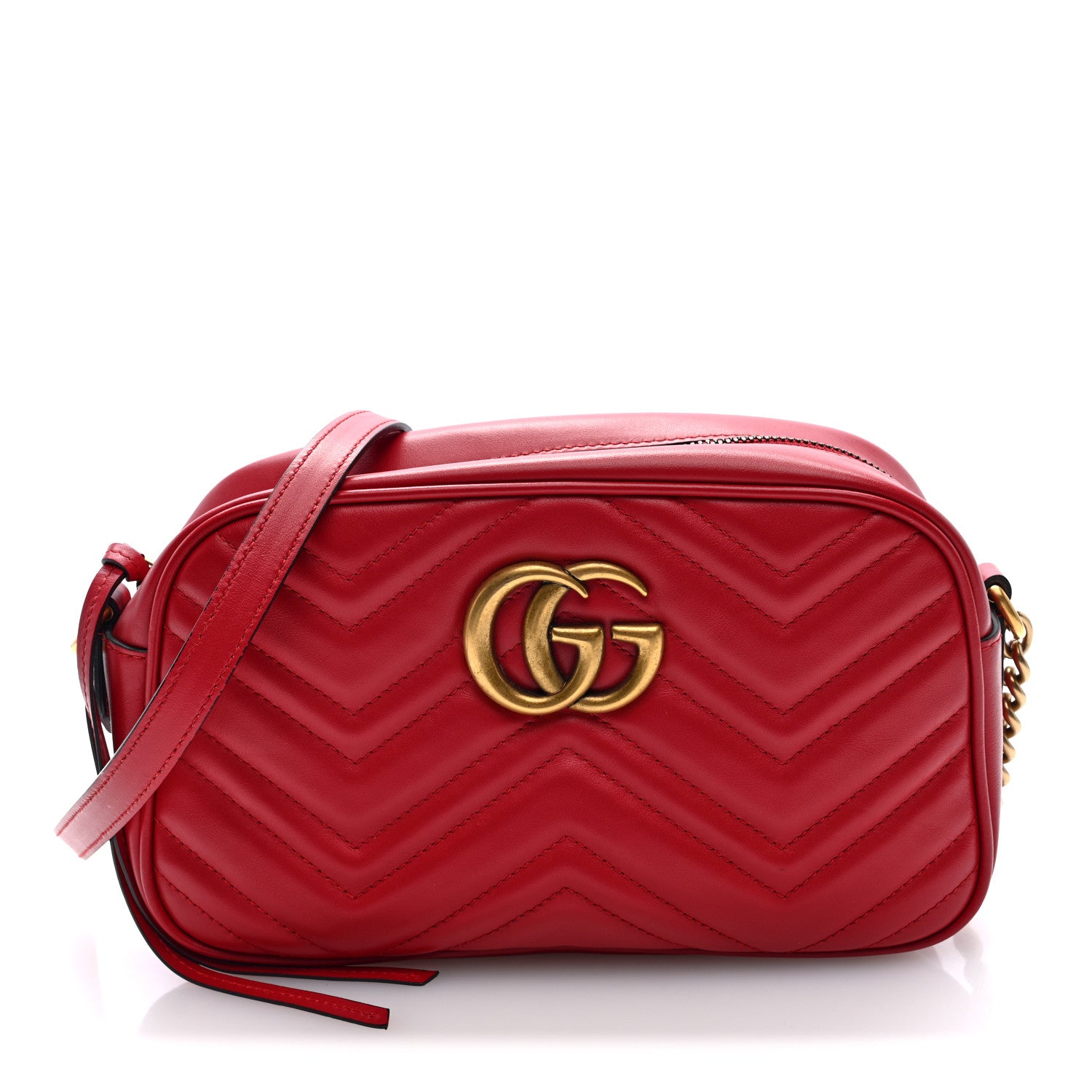 Gucci Calfskin Matelasse Small GG Marmont Chain Shoulder Bag Hibiscus Red 1 of 9