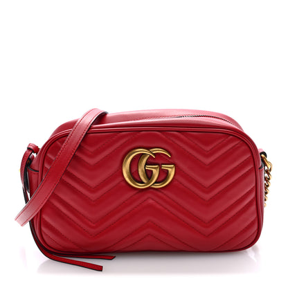 Gucci Calfskin Matelasse Small GG Marmont Chain Shoulder Bag Hibiscus Red 1 of 9