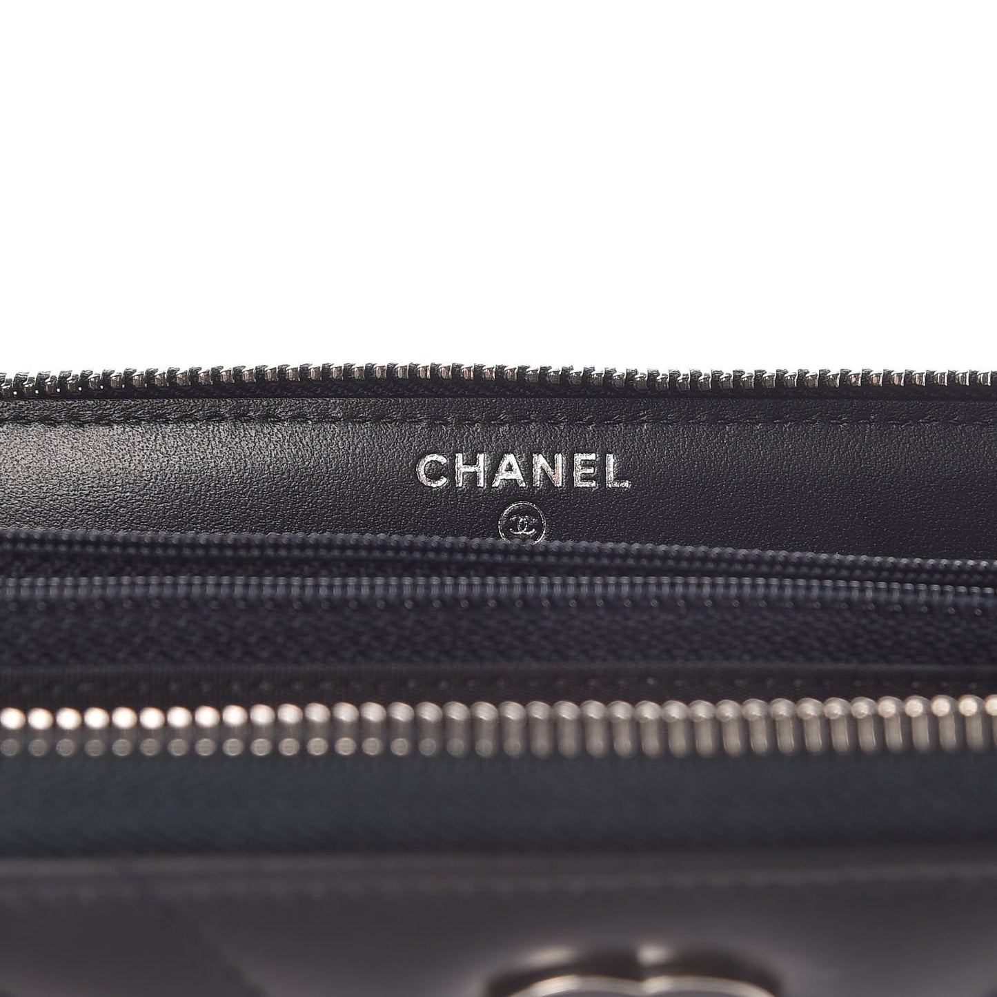 Calfskin Chevron Quilted Zip Around Tassel Wallet Navy