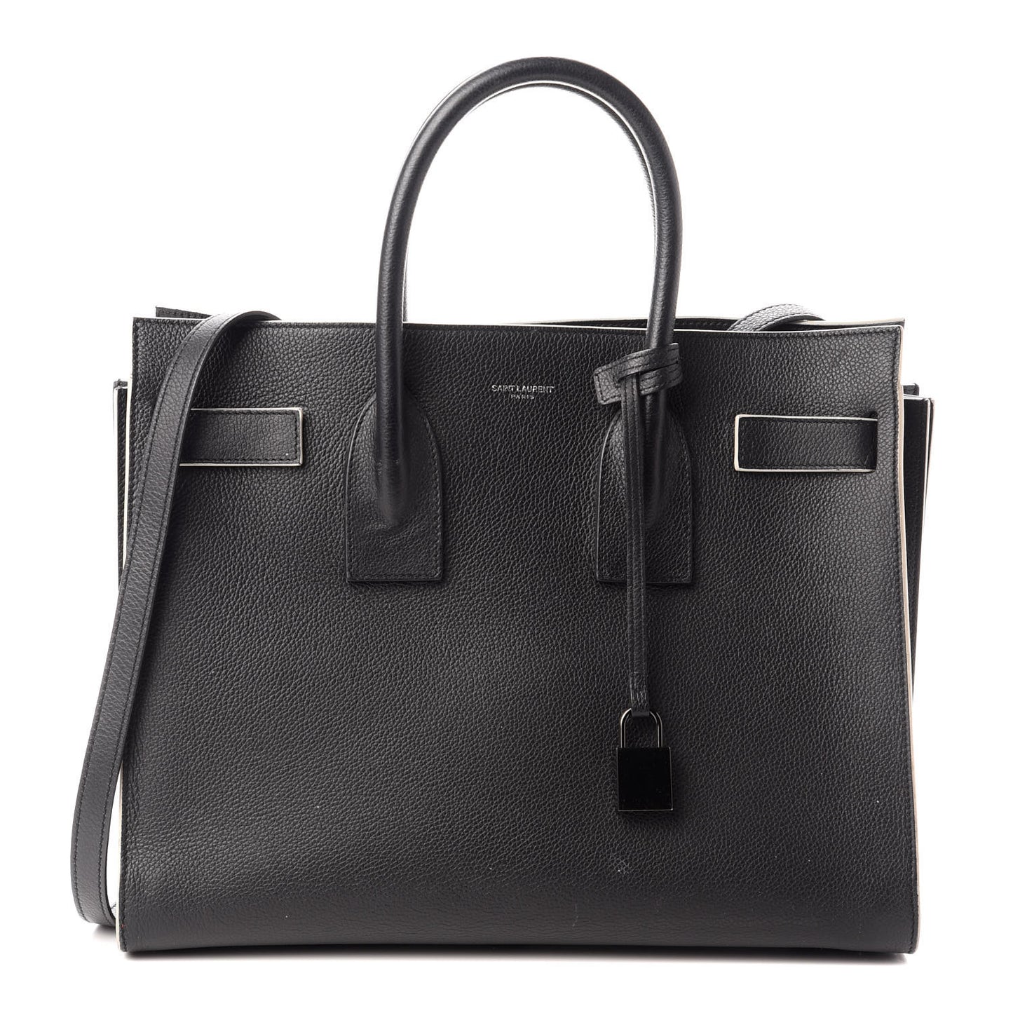 Grained Calfskin Topstitch Small Sac De Jour Black Porcelain