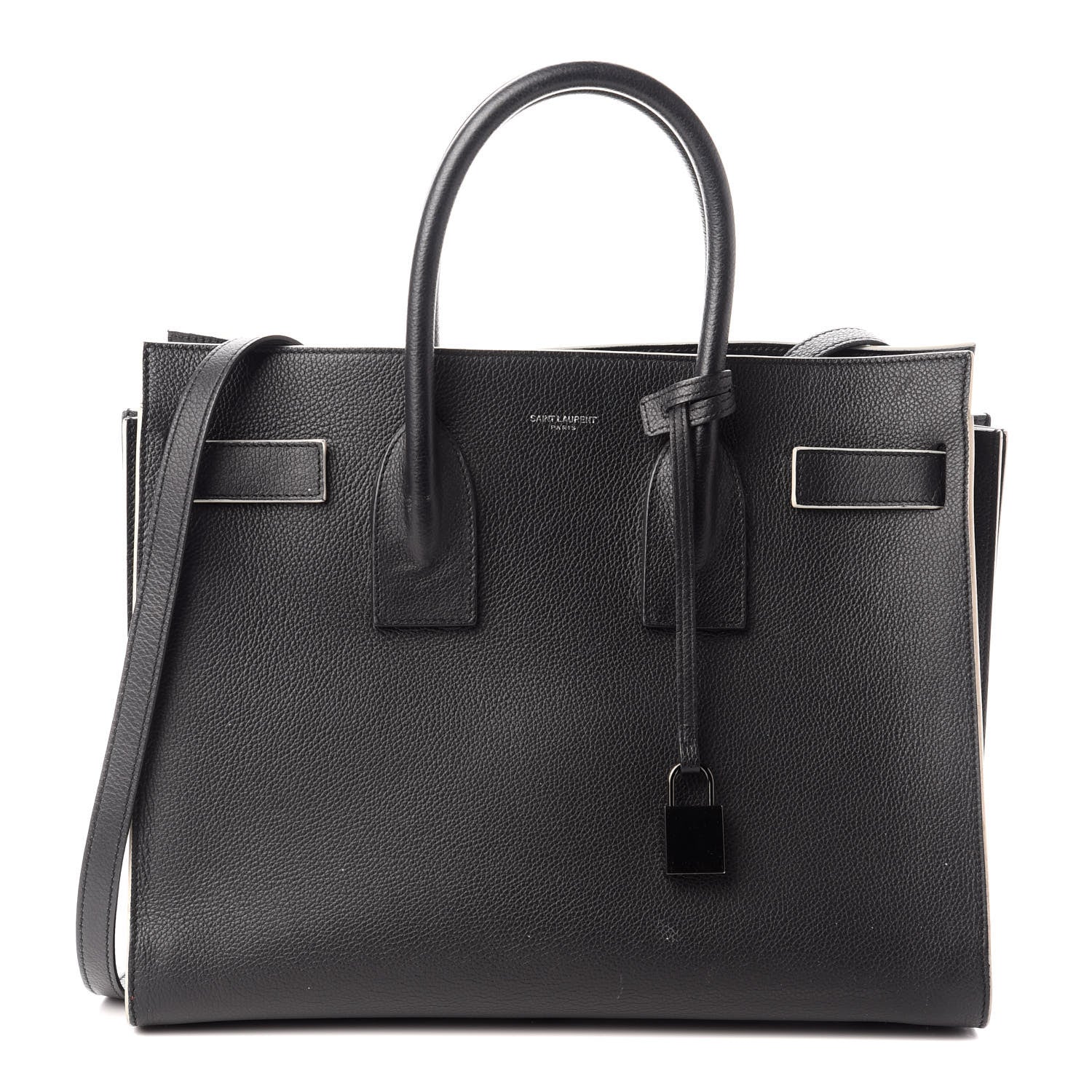 Saint Laurent Grained Calfskin Topstitch Small Sac De Jour Black Porcelain 1 of 9