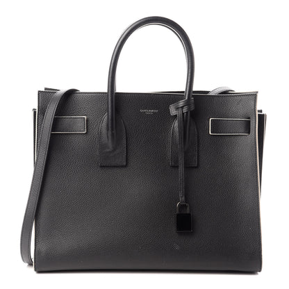 Saint Laurent Grained Calfskin Topstitch Small Sac De Jour Black Porcelain 1 of 9