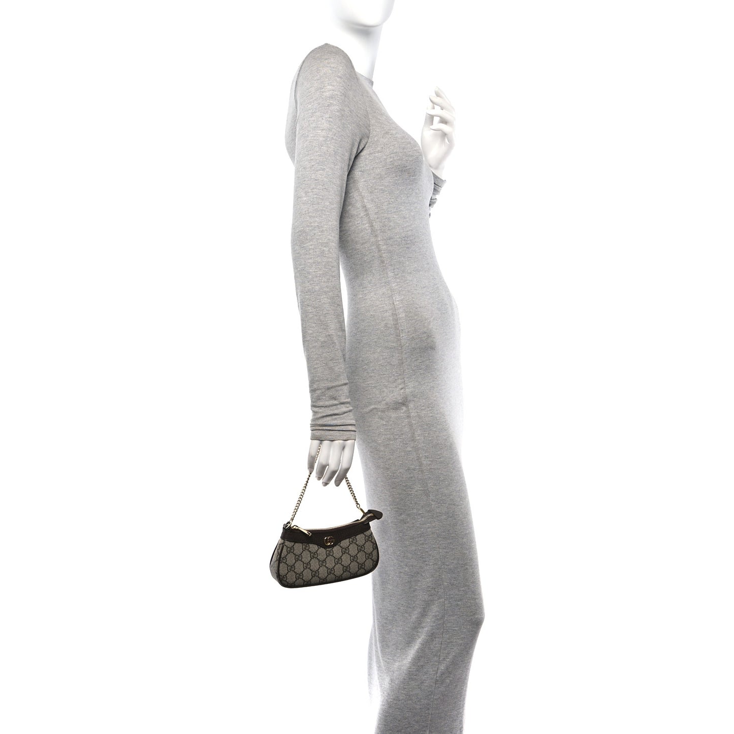 GG Supreme Monogram Textured Dollar Calfskin Mini Ophidia Chain Bag Beige Ebony
