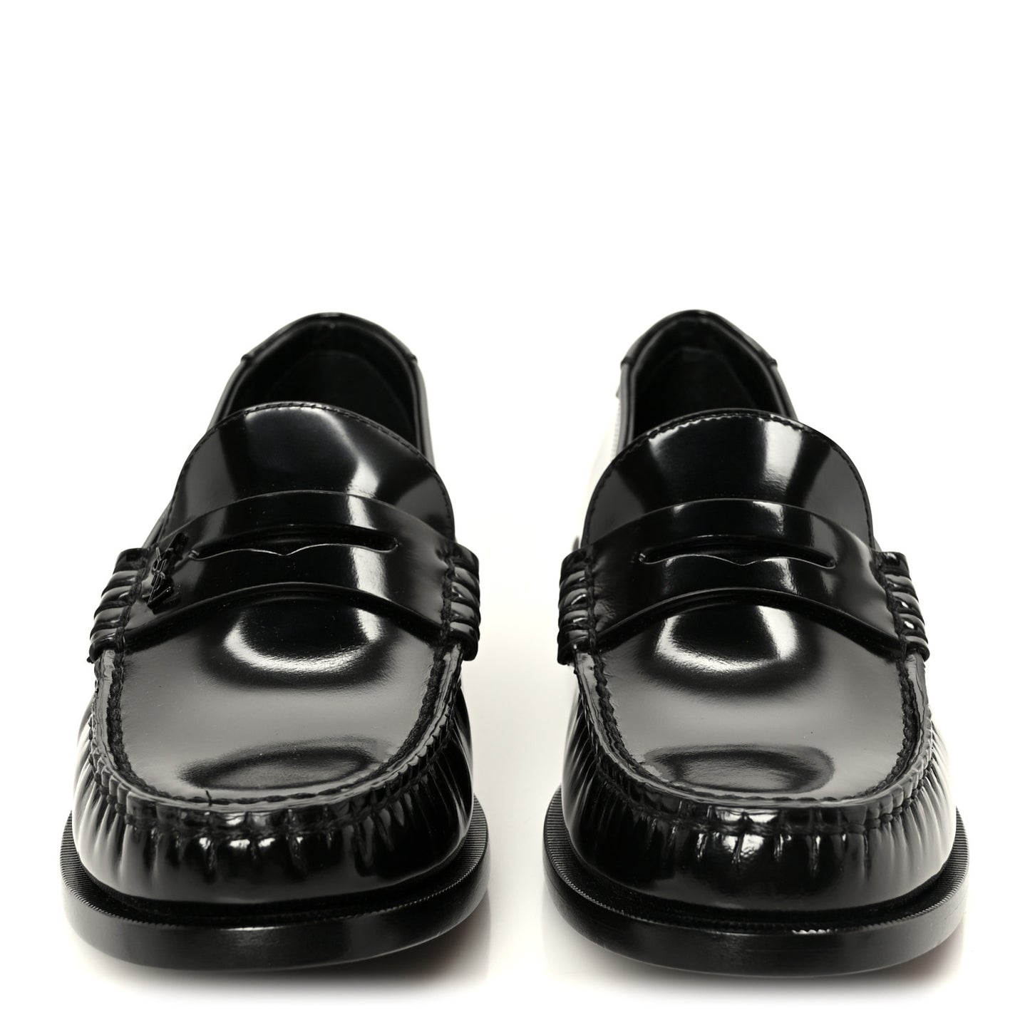 Glazed Calfskin Le Loafer 15 Penny Slippers 39.5 Black