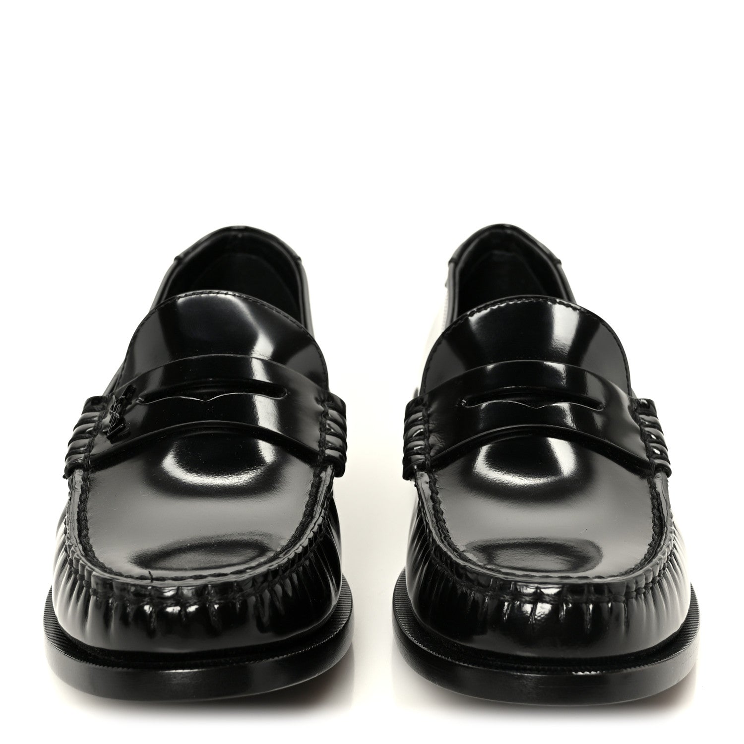 Saint Laurent Glazed Calfskin Le Loafer 15 Penny Slippers 39.5 Black 3 of 10