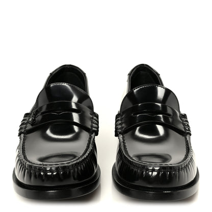Saint Laurent Glazed Calfskin Le Loafer 15 Penny Slippers 39.5 Black 3 of 10