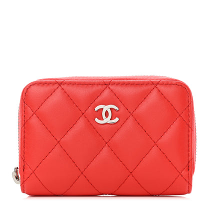Chanel Lambskin Quilted Zip Around Coin Purse Wallet Light Red 1 of 8