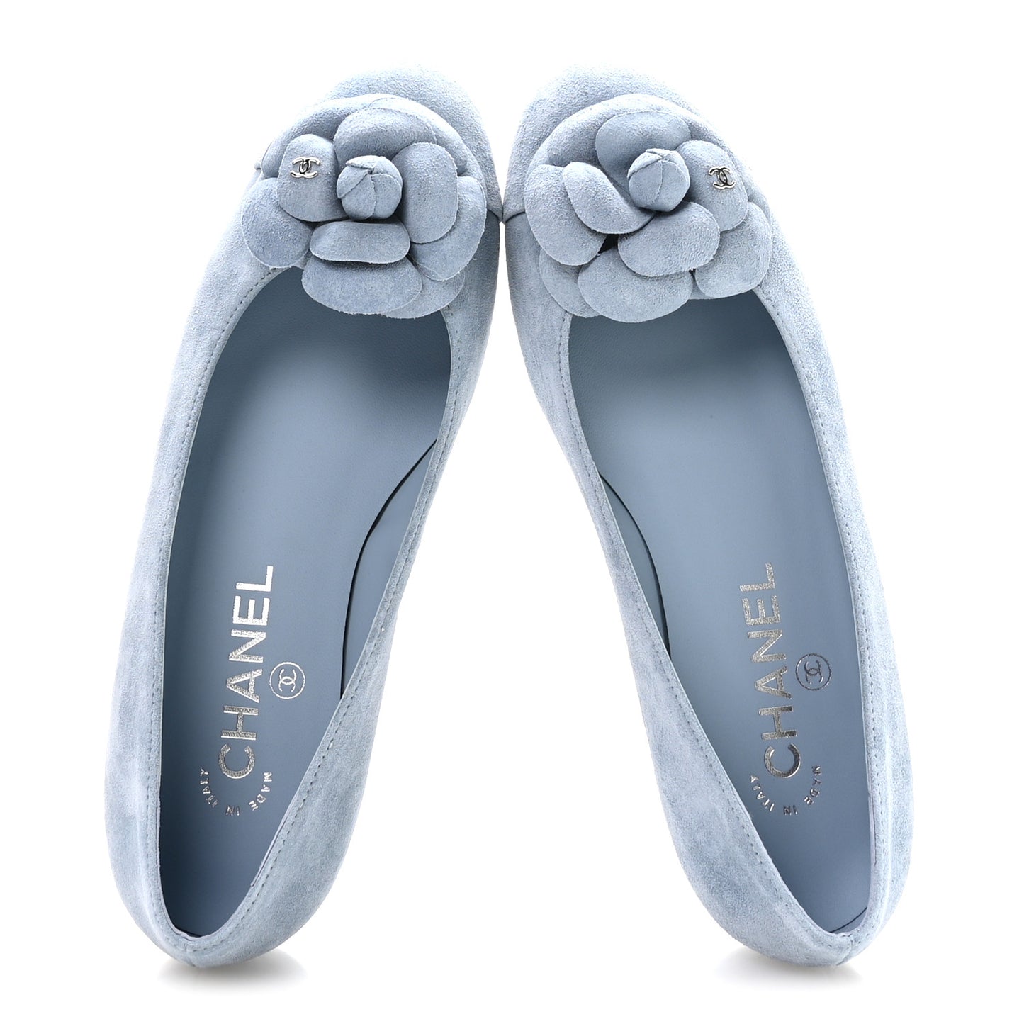 Suede Cap Toe Camellia Ballerina Flats 36 Light Blue