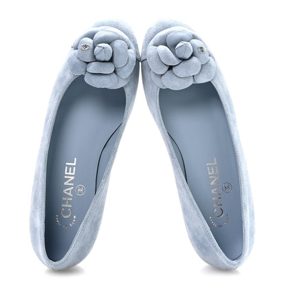 Chanel Suede Cap Toe Camellia Ballerina Flats 36 Light Blue 2 of 8