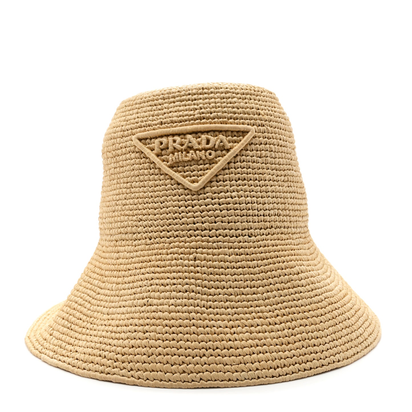Raffia Triangle Logo Embroidered Womens Bucket Hat M Naturale