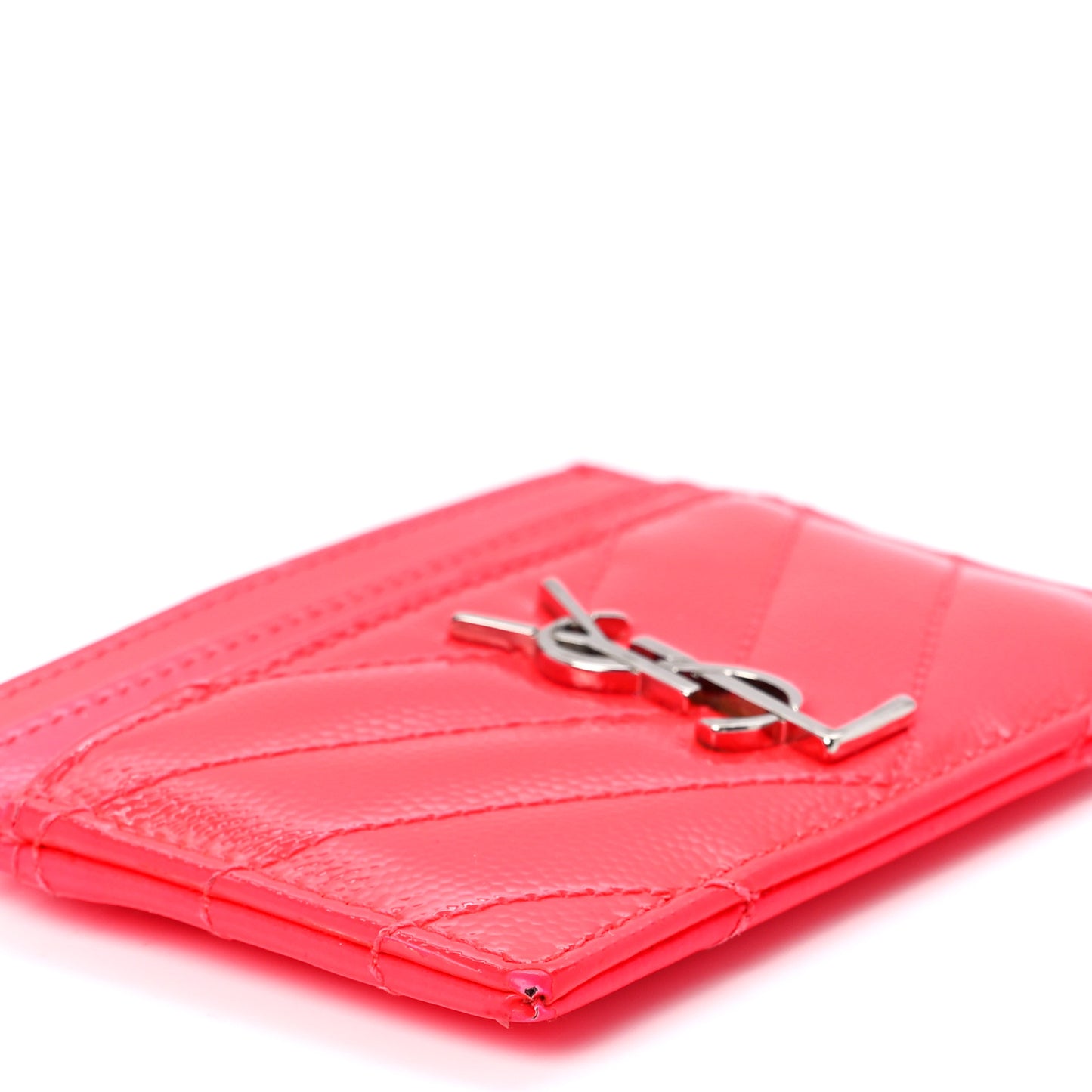 Grain De Poudre Matelasse Chevron Monogram Credit Card Case Neon Pink
