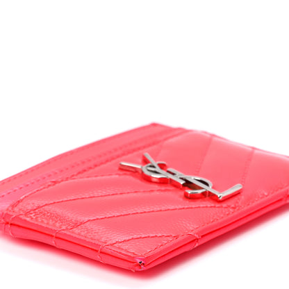 Saint Laurent Grain De Poudre Matelasse Chevron Monogram Credit Card Case Neon Pink 10 of 11