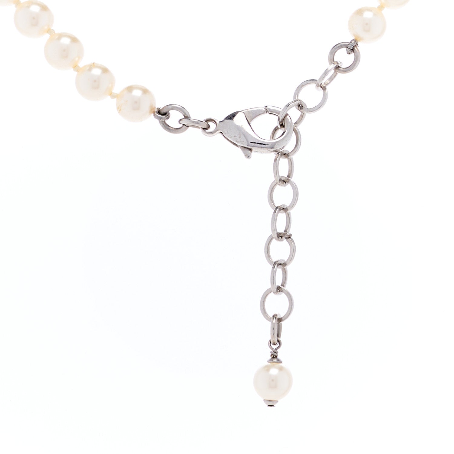 Chanel Crystal Pearl Resin Chanel Logo Long Necklace Silver Pearly White Black 3 of 3