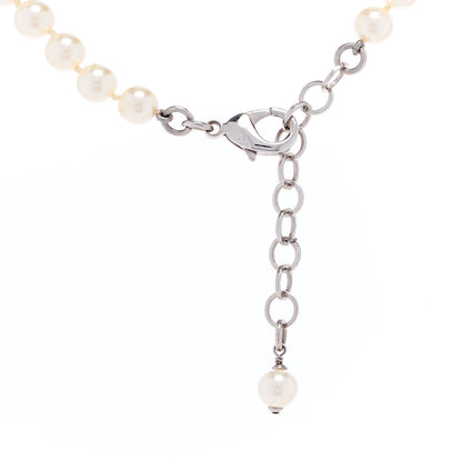 Chanel Crystal Pearl Resin Chanel Logo Long Necklace Silver Pearly White Black 3 of 3