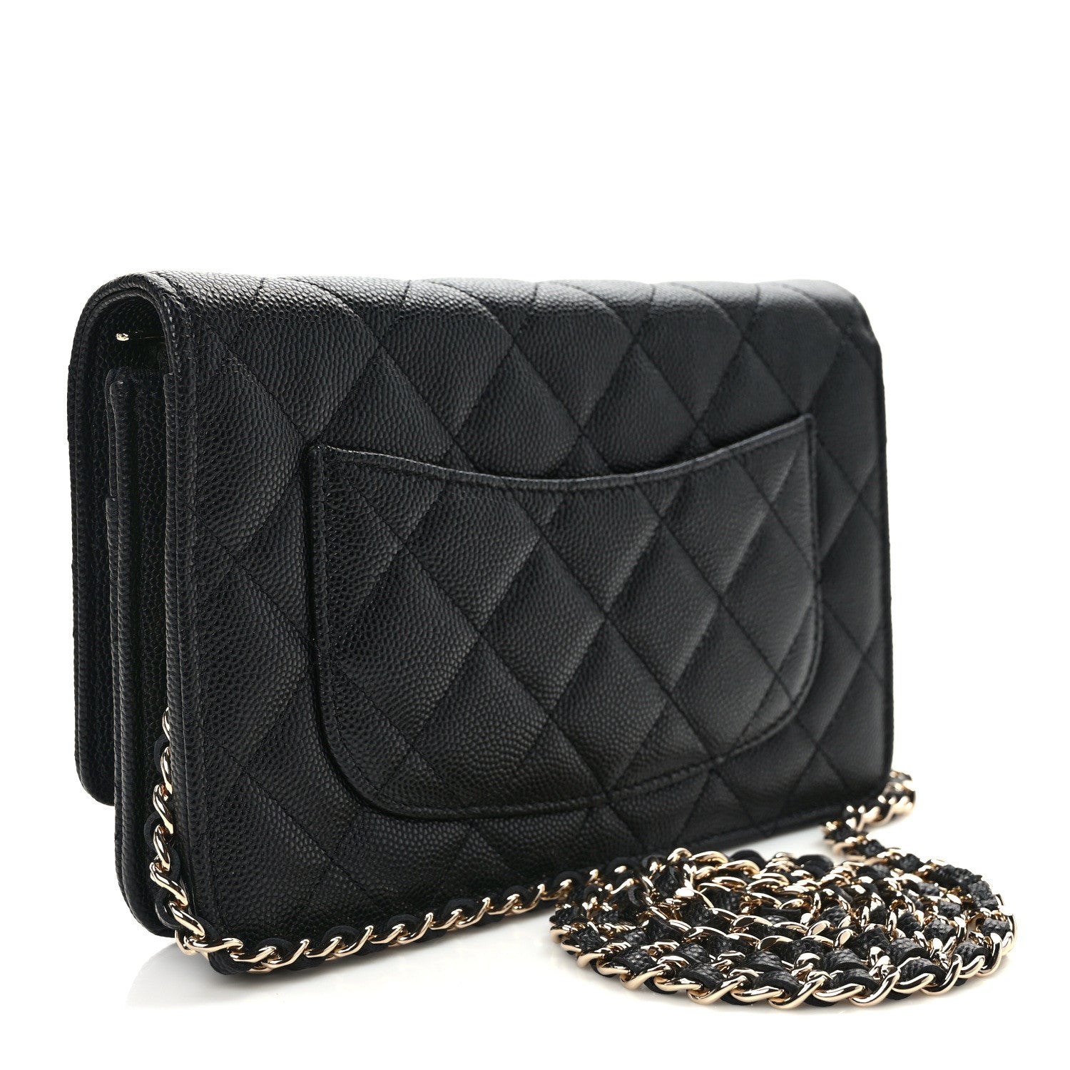 Chanel Shiny Caviar Enamel Quilted CC Wallet On Chain WOC Black 3 of 11