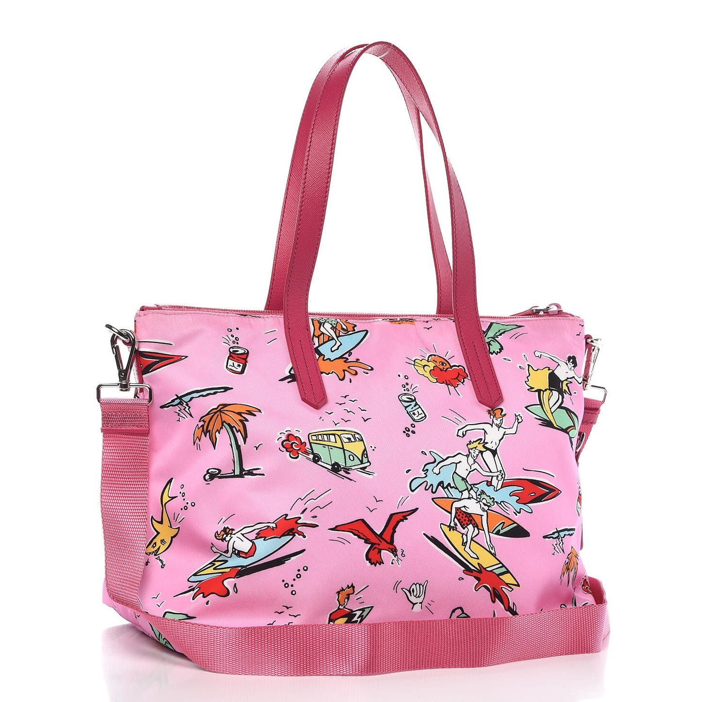 Tessuto Stampato Nylon Saffiano Surf Print Tote Rosa
