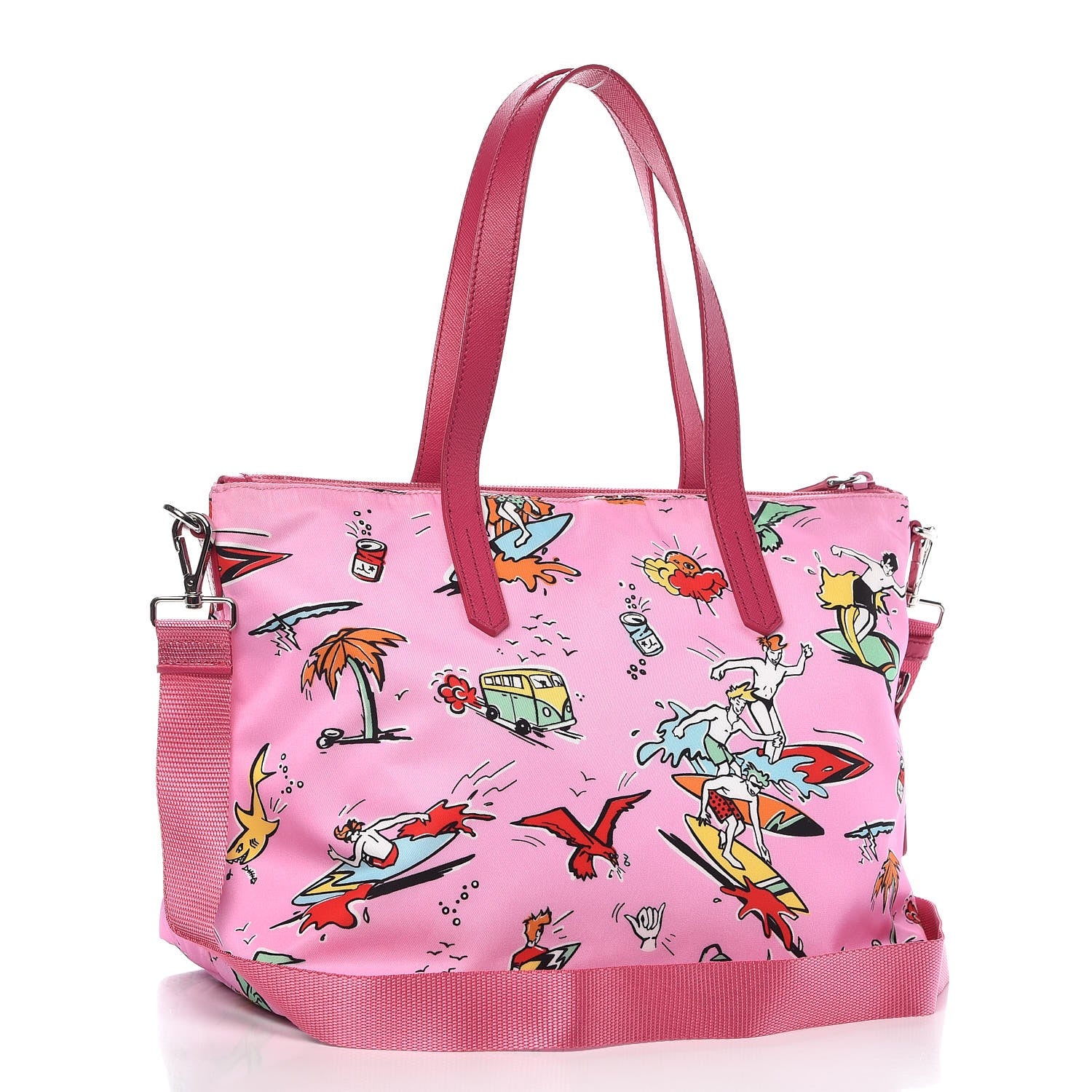 Prada Tessuto Stampato Nylon Saffiano Surf Print Tote Rosa 4 of 11