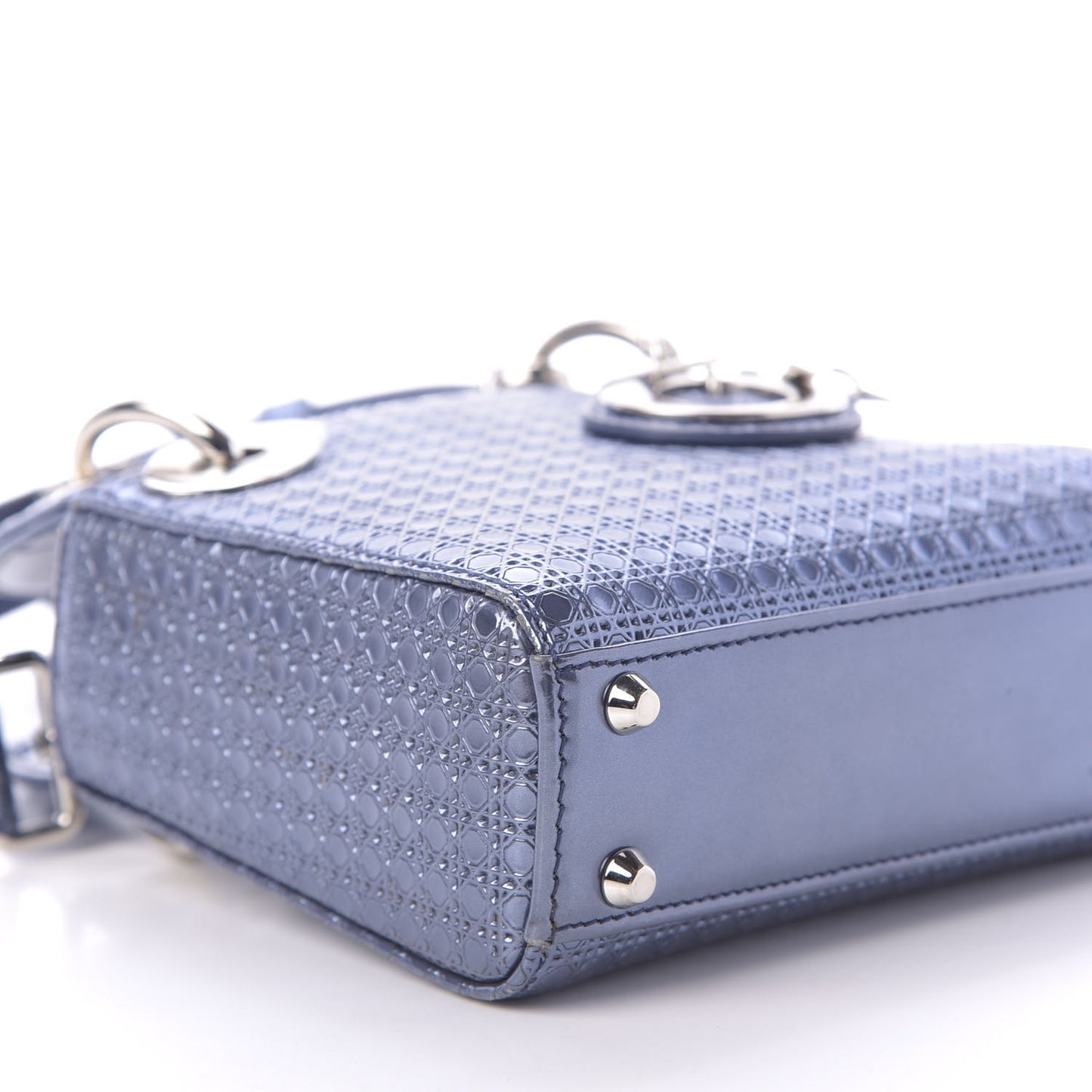 Metallic Patent Micro-Cannage Mini Lady Dior Blue