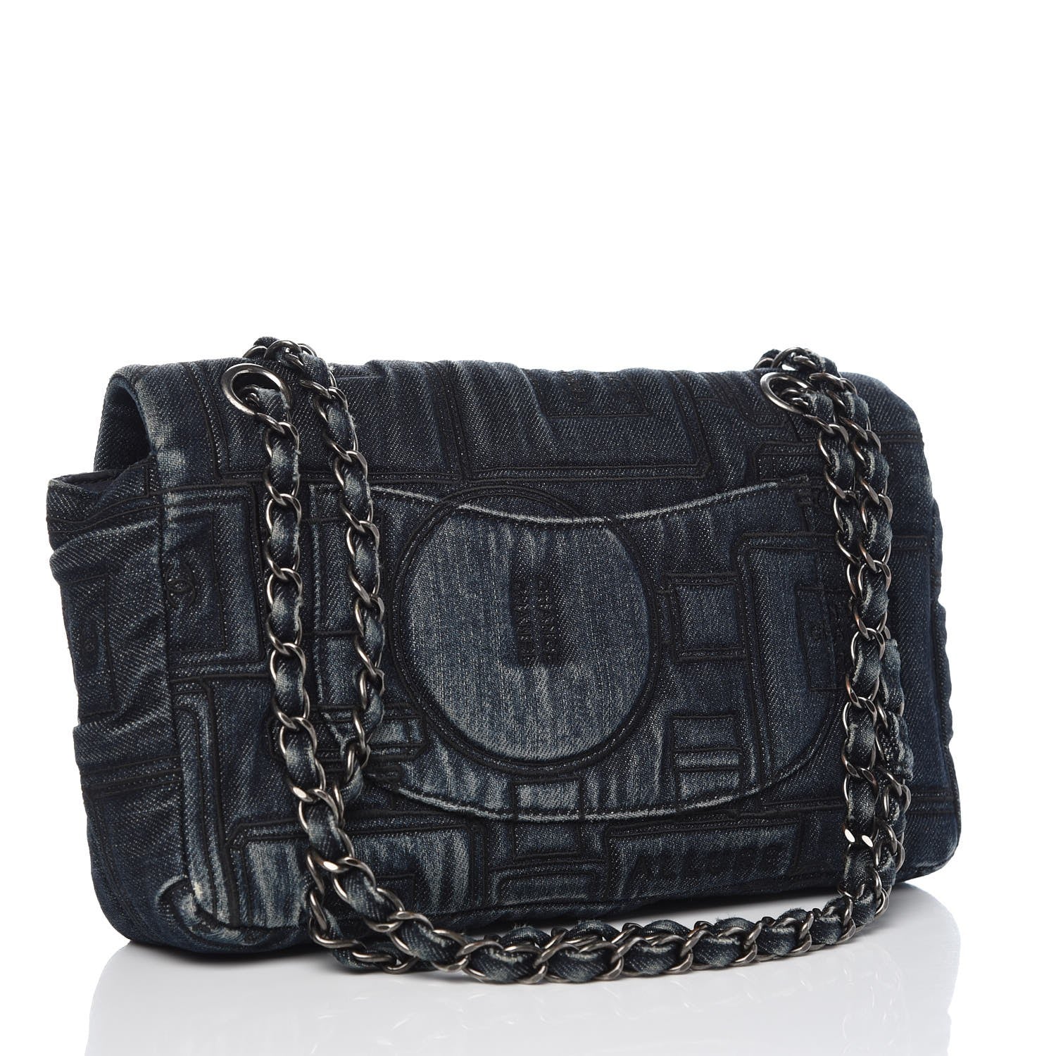 Chanel Denim Embroidered Medium Perfume Bottle Flap Blue 3 of 12