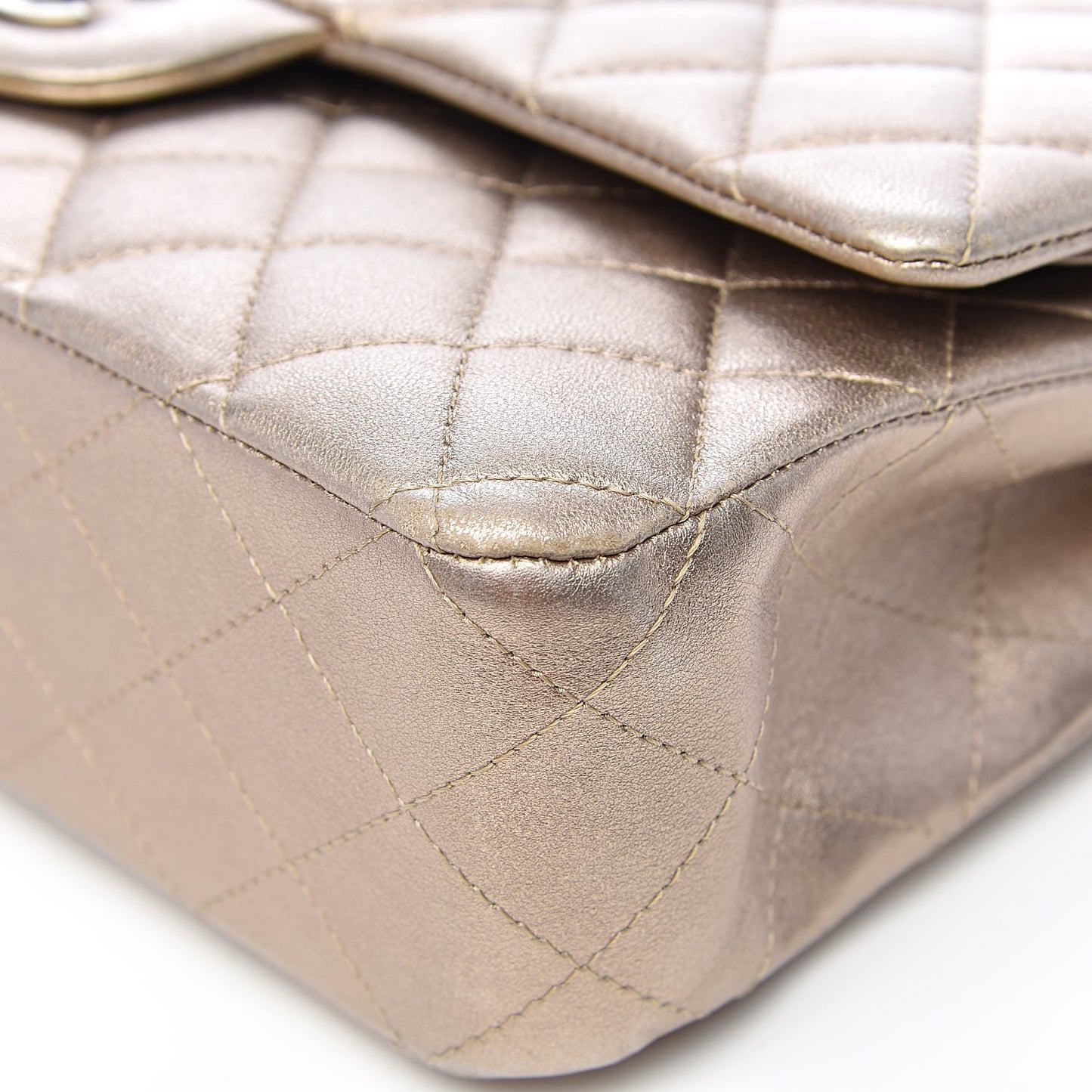 Metallic Lambskin Quilted Medium Double Flap Gold
