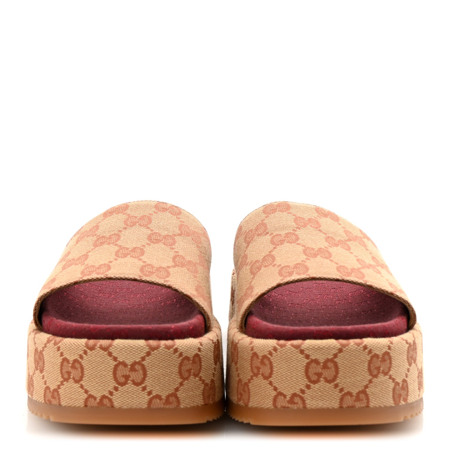 Gucci Canvas GG Monogram Angelina Platform Slide Sandals 37 Beige Ruggine 3 of 10