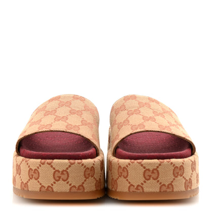 Gucci Canvas GG Monogram Angelina Platform Slide Sandals 37 Beige Ruggine 3 of 10
