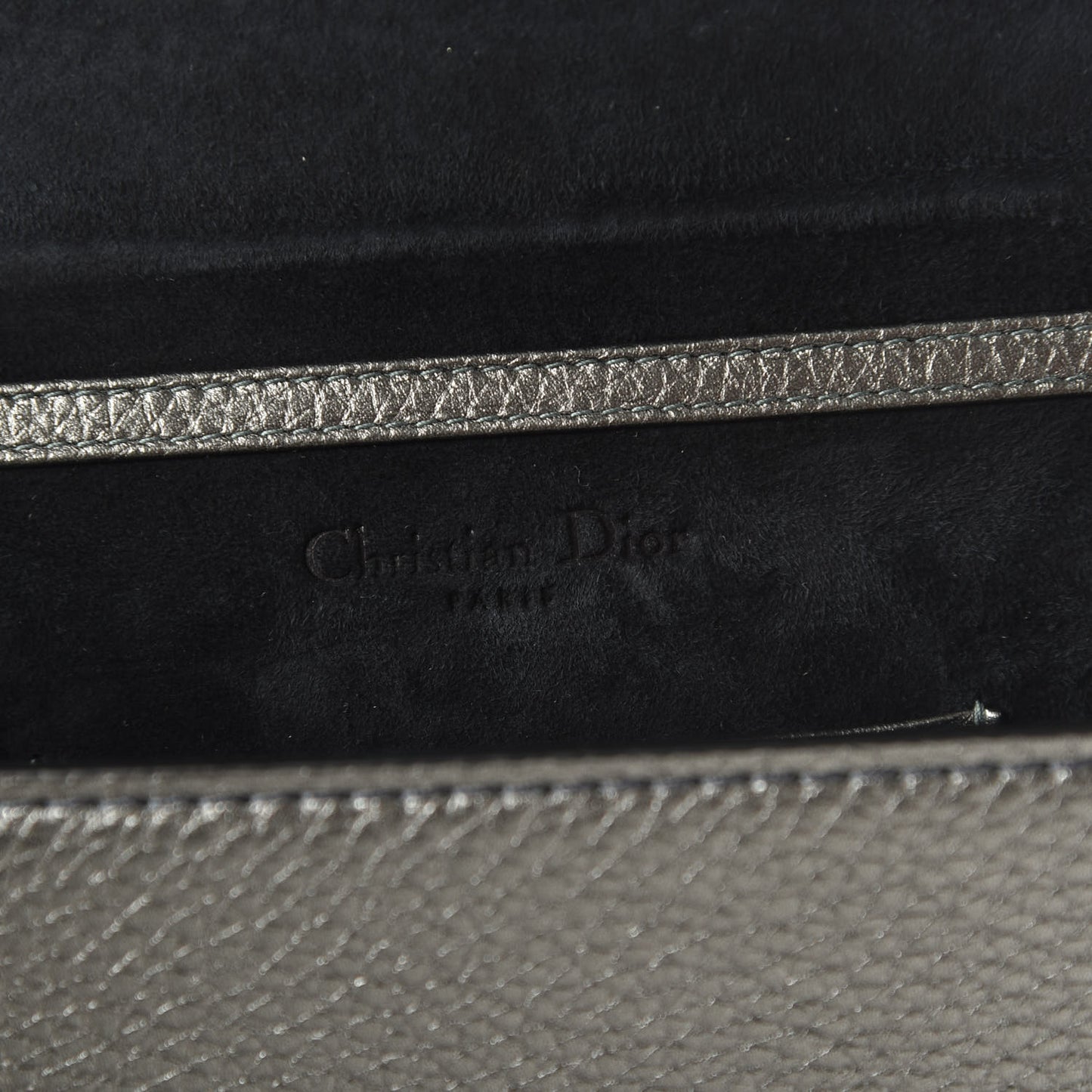 Metallic Grained Calfskin J'Adior Clutch Gunmetal