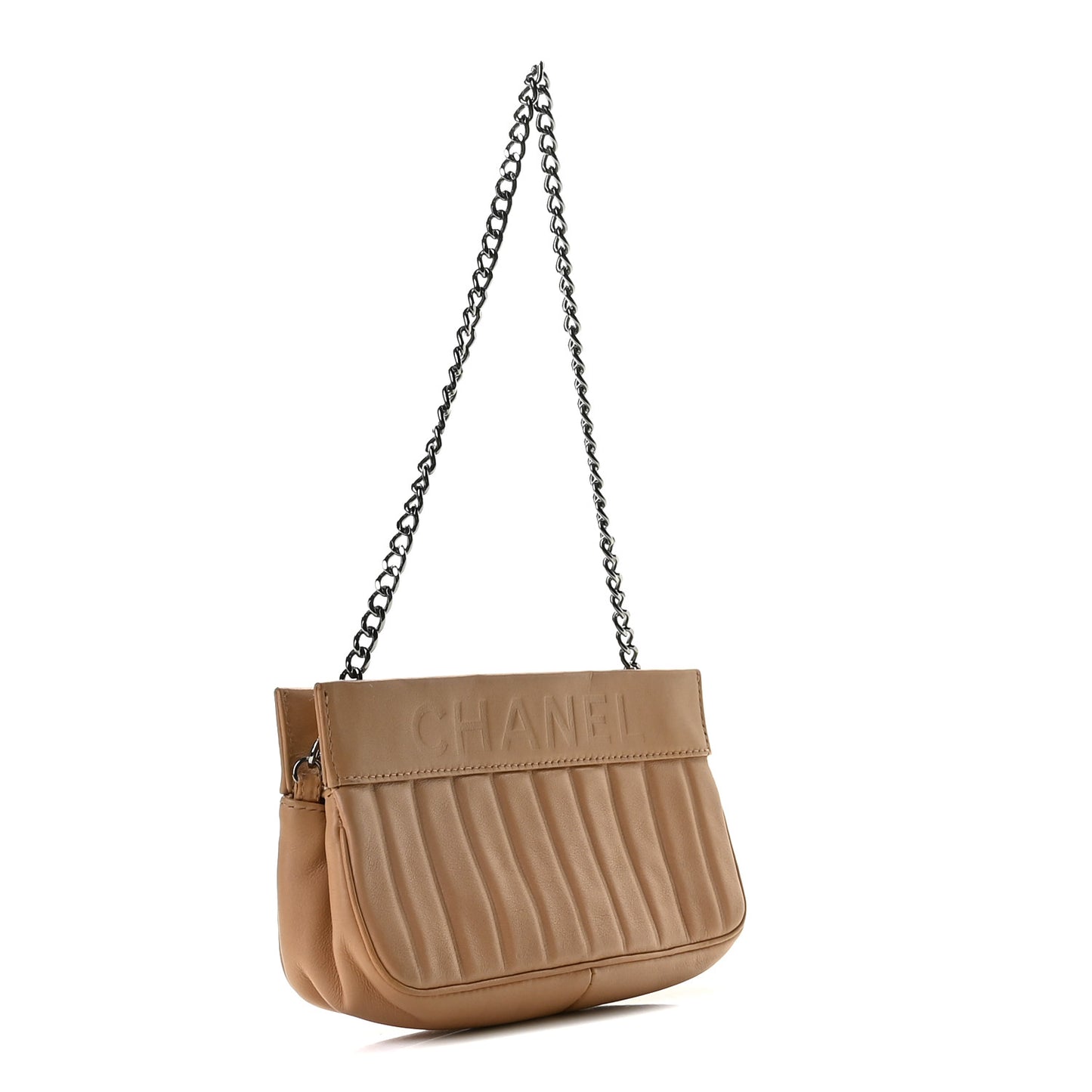 Lambskin Vertical Quilted Logo Shoulder Bag Beige