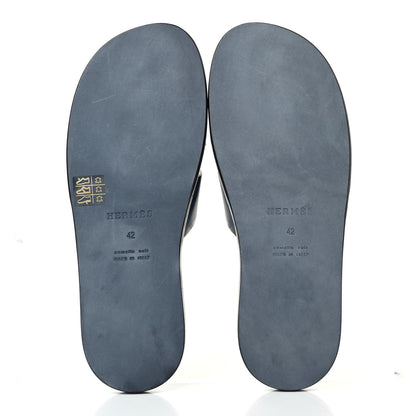 Hermes Calfskin Mens Izmir Sandals 42 Indigo Black 4 of 4