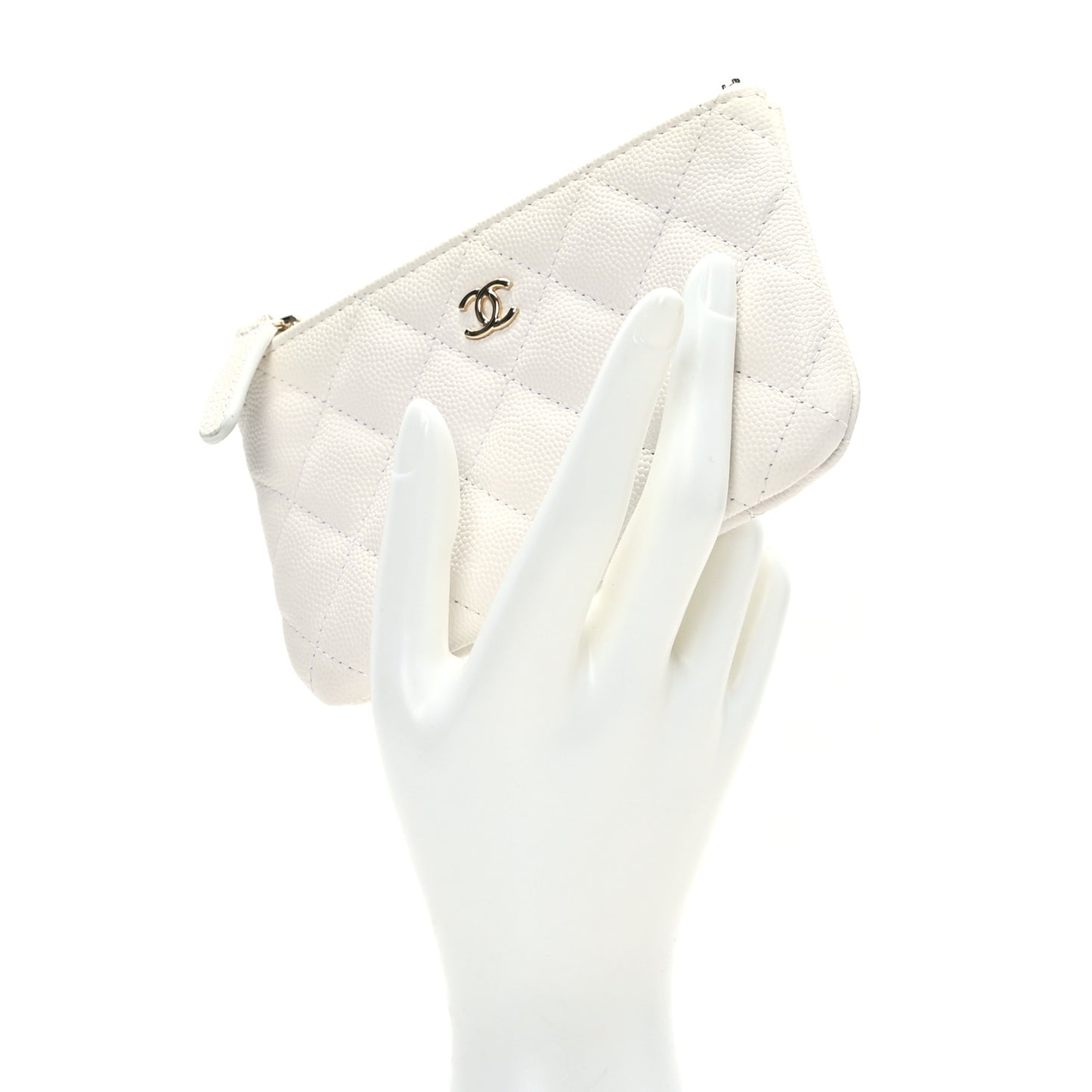Caviar Quilted Small Cosmetic Case White