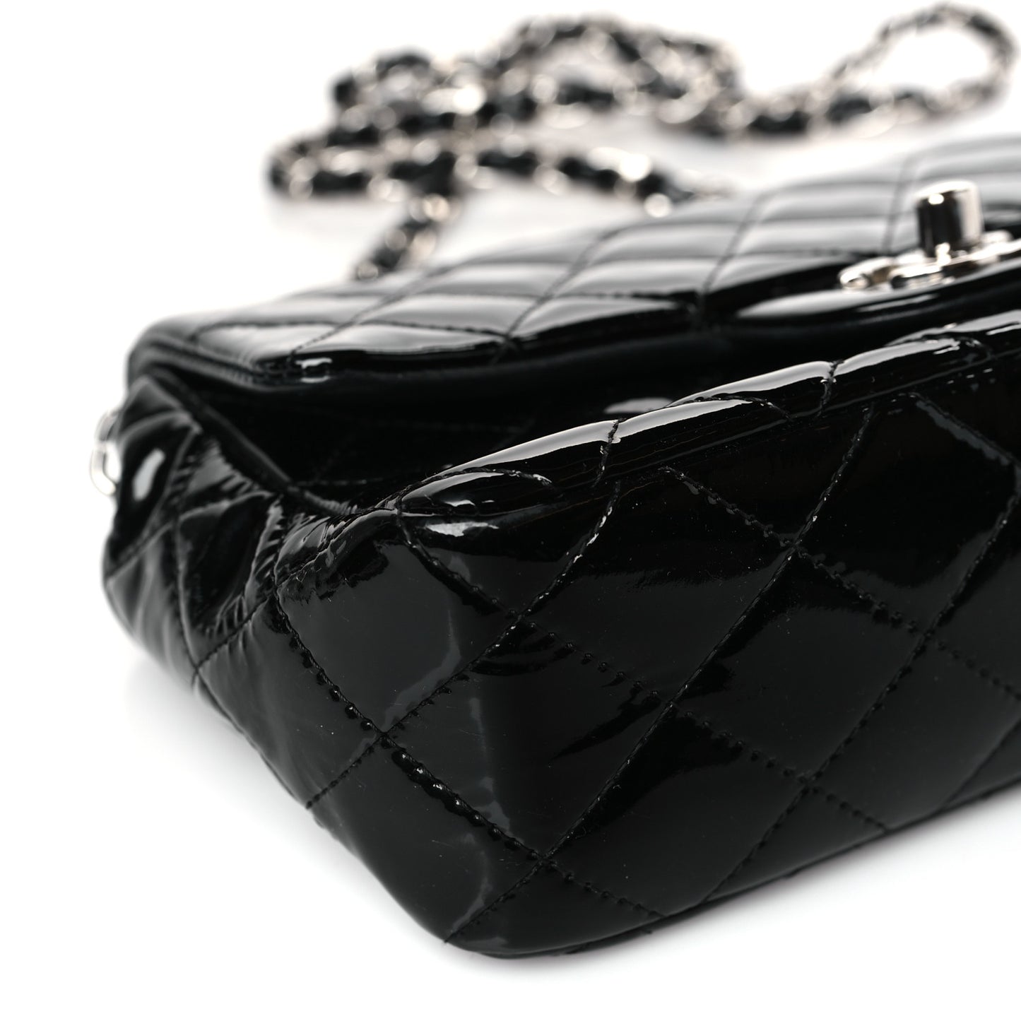 Patent Calfskin Quilted Mini Rectangular Flap Black